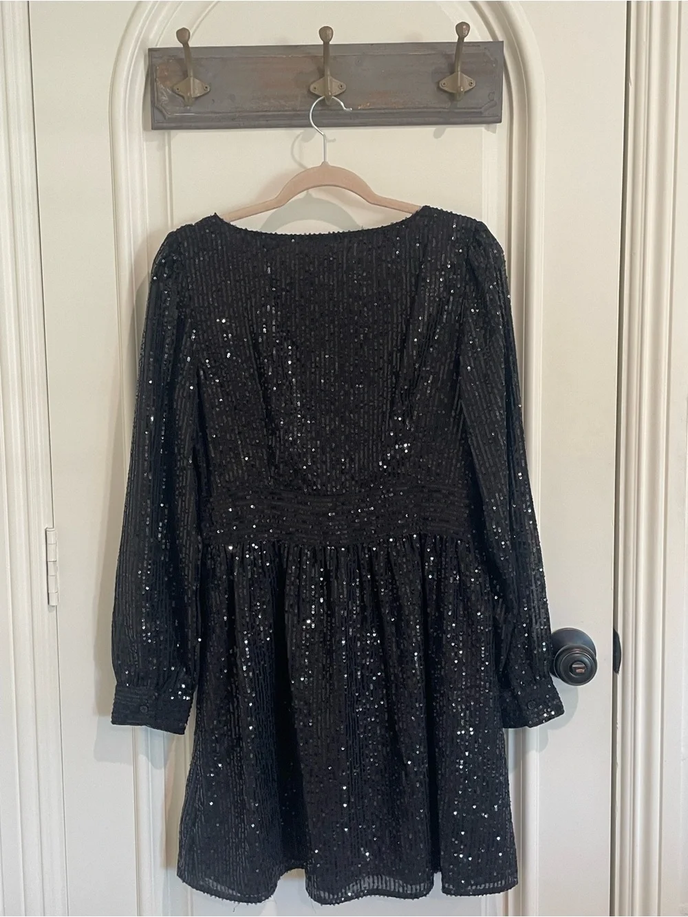 Michael Kors Black Long-Sleeve Sequined V-Neck Dress